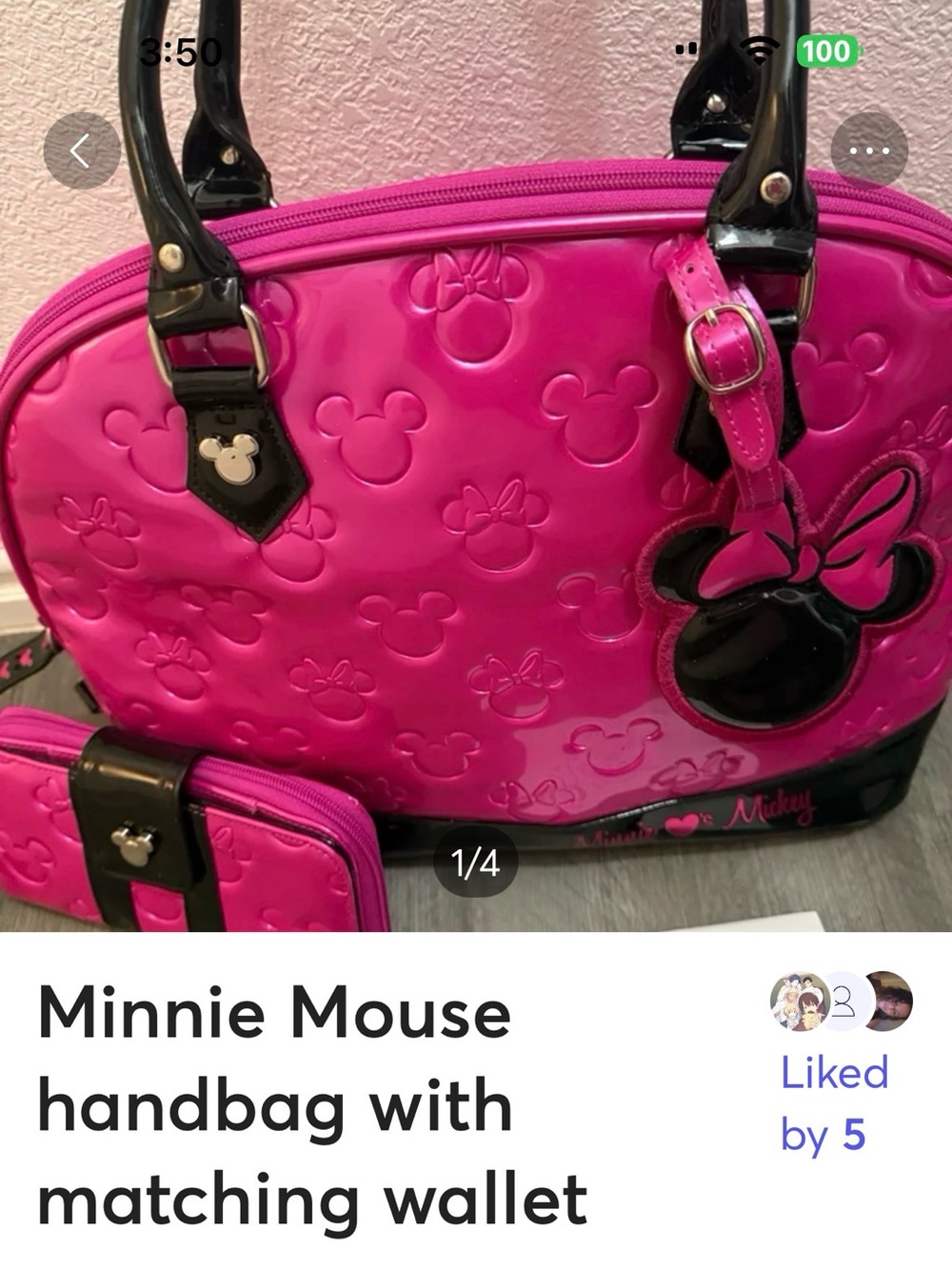 Minnie Mouse Pink Handbag with Matching Wallet - Licensed Character